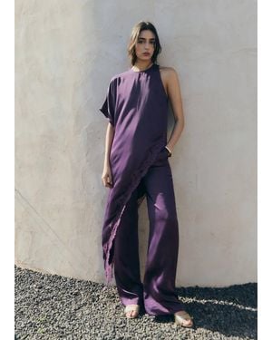 Mango Asymmetric Satin Lace Top - Purple