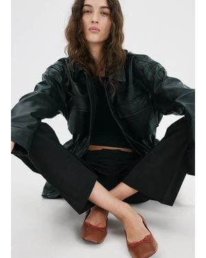 Mango Cut-Out Bow Ballerinas - Black