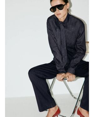 Mango Denim Shirt With Bow - Blue