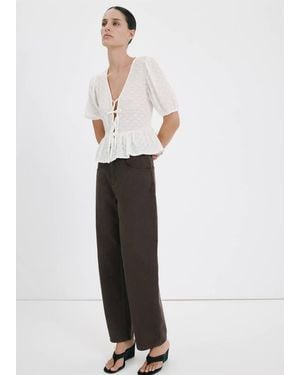 Mango Bows Floral Embroidery Blouse - White