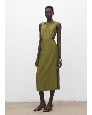 Mango Crinkled-Effect Dress With Cut-Out - Green