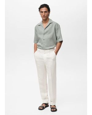 Mango Linen-Blend Pleated Pants - White
