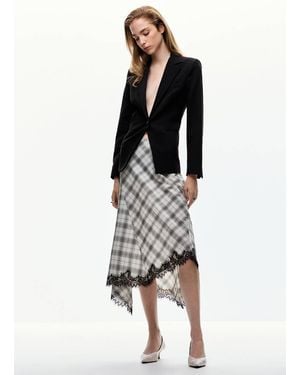 Mango Fluid Midi Checked Skirt - Black