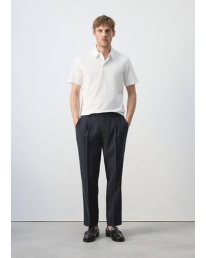 Mango Slim Fit Cotton Piqué Blend Polo - White