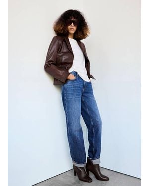 Mango Leather Heeled Boots - White