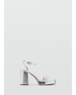 MANGO TEEN Metallic-Effect Heeled Sandals - White