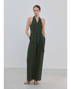 Mango Halter-Neck Jumpsuit With Belt - Green