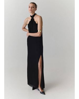 Mango Abito Halter Dettaglio Fiori Nero