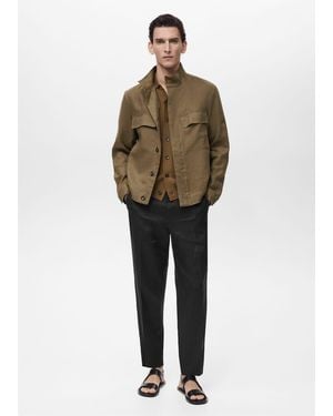 Mango 100% Linen Turtleneck Jacket - Green