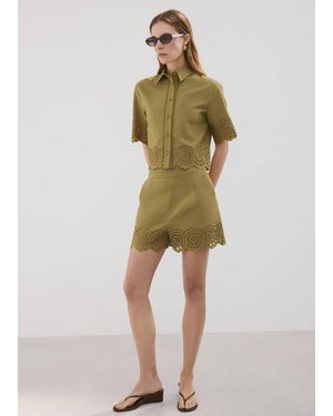 Mango Embroidered Openwork Shirt - Green