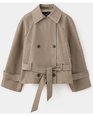 Mango Short Checked Trench - Natural