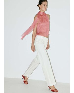 Mango Bluse Mit Tupfen Und Knotendetail - Pink