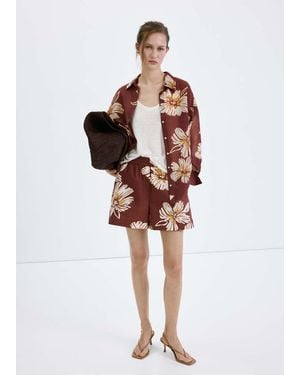 Mango Printed Cotton-Blend Short - White