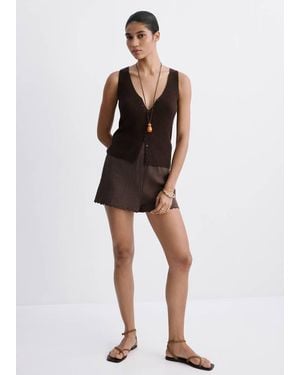 Mango Cotton Shorts With Scalloped Details - Black
