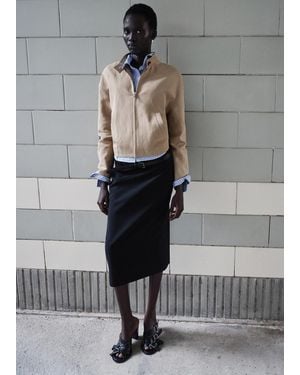 Mango Linen Jacket With Stand Collar - Grey