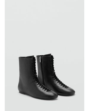 Mango Lace-Up Leather Ankle Boots - Black