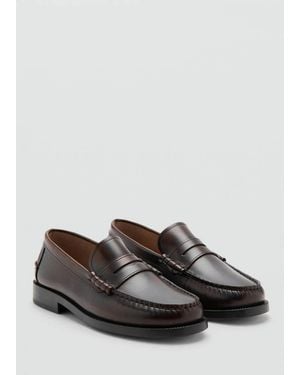 Mango Leather Penny Loafers - Grey