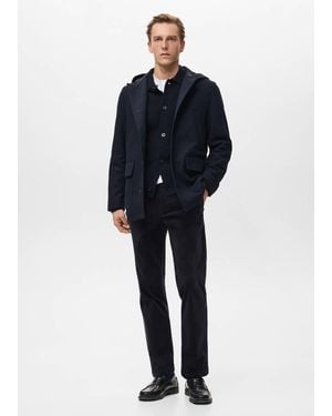Mango Hooded Wool Coat - Blue