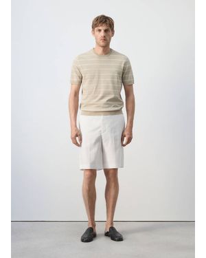 Mango Regular Fit 100% Linen Bermuda Shorts - White