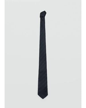 Mango 100% Silk Tie With Microstructured Stripes - White