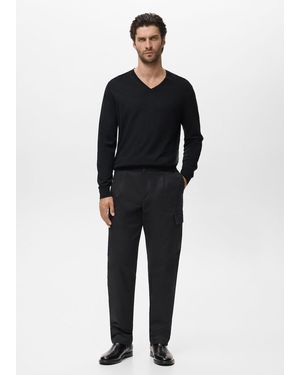 Mango 100% Merino Wool V-Neck Sweater - Black