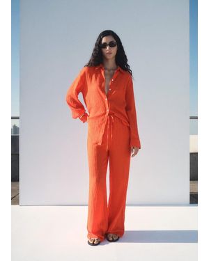 Mango Straight-Leg Trousers With A Wrinkled Effect - Red