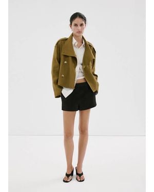 Mango Linen Funnel Neck Trench Coat - Green