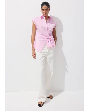 Mango Striped Cotton Shirt With Tie Detail - White
