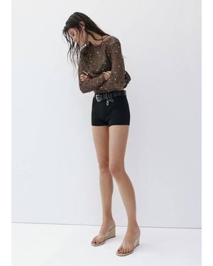 Mango Sequin Crochet Jumper - Brown