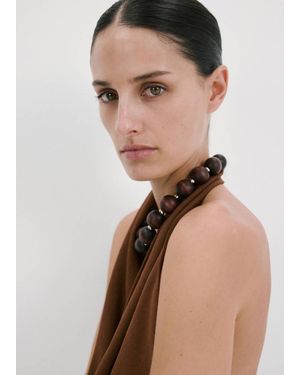 Mango Wooden Ball Necklace - Brown