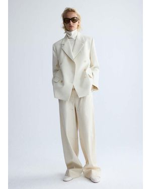 Mango Double-Breasted Wool Blazer - White