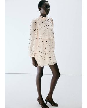 Mango Polka Dot Dress With Puffed Sleeves - Natural
