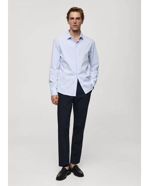 Mango Slim Fit Fine-Striped Cotton Shirt Sky - White