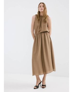 Mango Gathered Midi Skirt - Natural