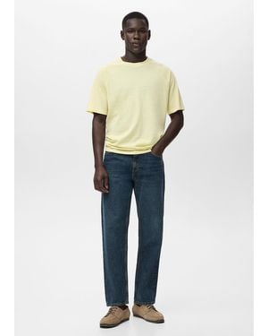 Mango Maglietta Cotone Lino Relaxed-Fit Giallo Fluorescente - Blu