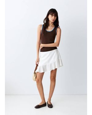 MANGO TEEN Contrast Neck Top - White
