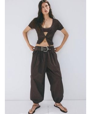 Mango Kurzärmeliger Cardigan Aus Lochstrick - Schwarz