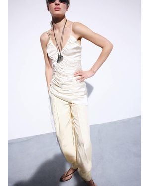 Mango Satin Dress With Adjustable Ruching - White