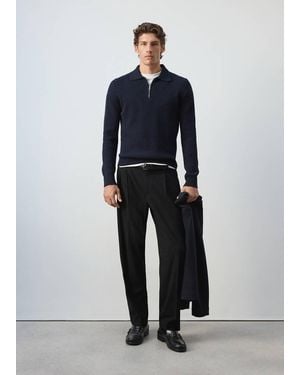 Mango Ribbed Wool-Cotton Blend Polo Shirt - White