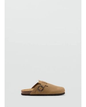 MANGO TEEN Leather Clogs With Buckle - Natural
