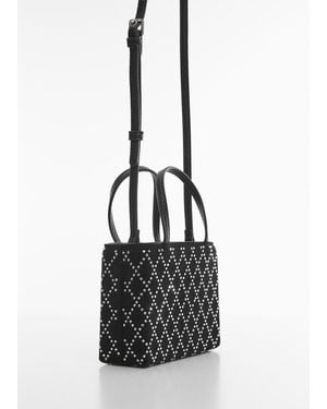 Mango Bag With Double Handle And Rhinestone Detail - Black