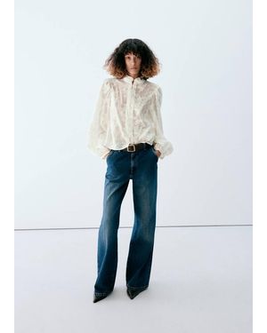 Mango Blusa Lyocell Ricamo Floreale Grezzo