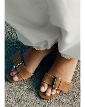 Mango Leather Heeled Sandal With Buckle - Grey