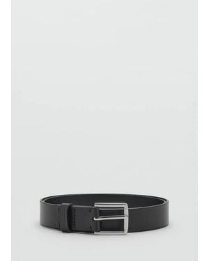Mango Buckle Leather Belt - Grey