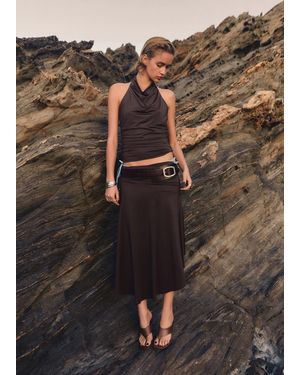 Mango Jupe Midi Drapée Marron