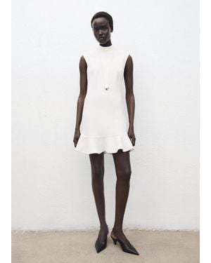 Mango High-Neck Dress With Ruffle - White