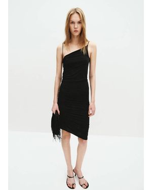 asymmetric lace satin dress Asymmetric Neckline Pleated Maxi Dress main image 1