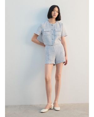 Mango Mid-Rise Tweed Shorts - Grey