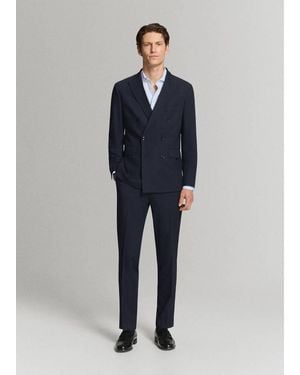 Mango Monaco Double-Breasted Slim-Fit Suit Jacket - Blue