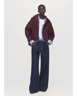 Mango Short Double-Breasted Trench Coat With Hood - Blue